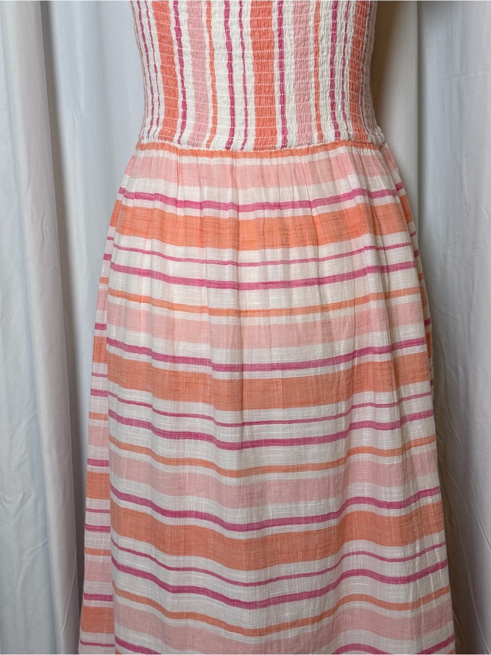 Roller Rabbit Kirsten Dress East Hampton Stripe Pink Cotton Smocked Midi Large - Picture 11 of 16
